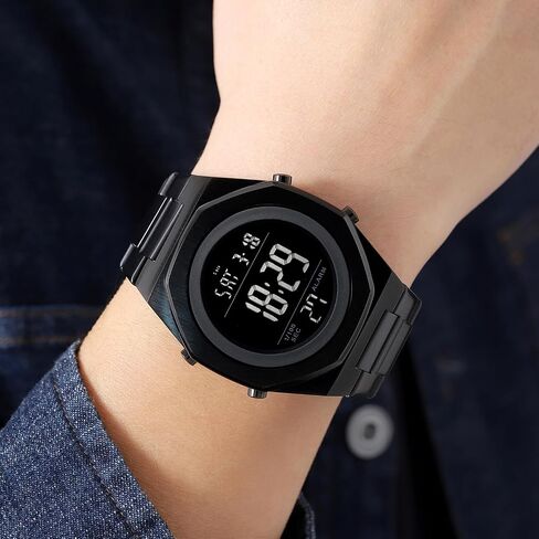Men's Wrist Watches Stainless Steel Digital Watch Men, Hexagon Designer Watch for Men, Waterproof Watch with Alarm Date & Light in Saudi Arabia