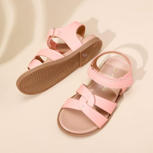 DREAM PAIRS SDSD223K Girls Sandals Open Toe Princess Flat Sandals Strappy Summer Shoes Pink/PU Size 11 Little Kid in Saudi Arabia