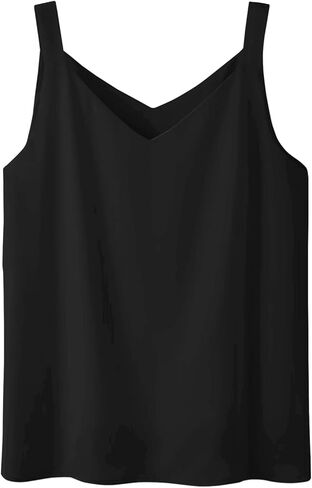 قميص IIG نسائي من الشيفون ذو طبقات مزدوجة ريترو مثير ورقبة على شكل حرف V بدون أكمام وقميص فضفاض in Kuwait