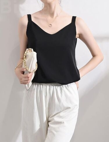 قميص IIG نسائي من الشيفون ذو طبقات مزدوجة ريترو مثير ورقبة على شكل حرف V بدون أكمام وقميص فضفاض in Kuwait