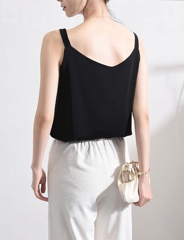 قميص IIG نسائي من الشيفون ذو طبقات مزدوجة ريترو مثير ورقبة على شكل حرف V بدون أكمام وقميص فضفاض in Kuwait