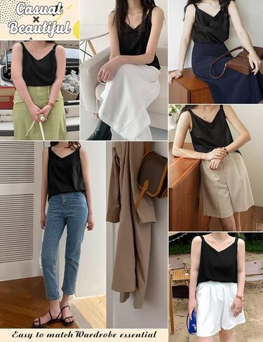 قميص IIG نسائي من الشيفون ذو طبقات مزدوجة ريترو مثير ورقبة على شكل حرف V بدون أكمام وقميص فضفاض in Kuwait