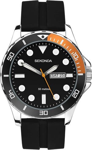 ساعة Sekonda Balearic للرجال كوارتز 44 ملم مع عرض تناظري لليوم/التاريخ وحزام مطاطي in Kuwait
