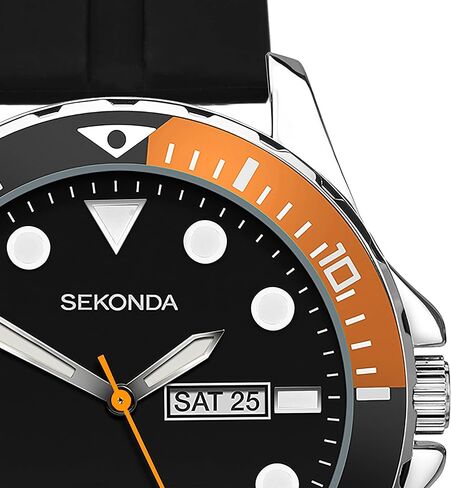 ساعة Sekonda Balearic للرجال كوارتز 44 ملم مع عرض تناظري لليوم/التاريخ وحزام مطاطي in Kuwait