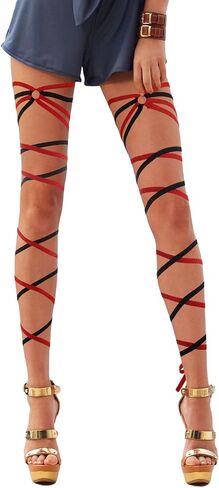 Lorealri Blue/Red Leg Wraps Rave Elastic Garter with O Ring Rave Outfits Festivals Exotic Costume for Women and Girls in Kuwait