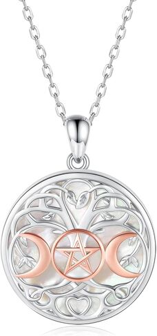 قلادة آلهة القمر الثلاثي من الفضة الإسترليني عيار 925 مع شجرة الحياة الخماسية الويكاانية وقلادة حماية تميمة مجوهرات للنساء (ذهبي وردي) in Kuwait