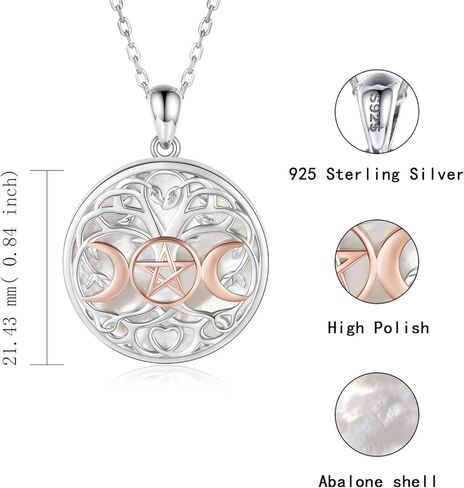 قلادة آلهة القمر الثلاثي من الفضة الإسترليني عيار 925 مع شجرة الحياة الخماسية الويكاانية وقلادة حماية تميمة مجوهرات للنساء (ذهبي وردي) in Kuwait