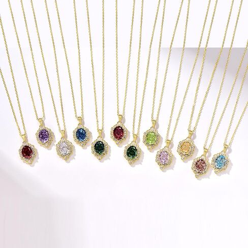 PHNIBIRD جوهرة الميلاد قلادة للنساء 925 الفضة الاسترليني الذهب قلادة قلادة سحق الجليد قطع مكعب زركونيا لذيذ خمر البيضاوي قلادة عيد ميلاد هدايا عيد الحب للنساء in Kuwait