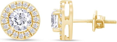 1.00 Carat Round Cut Lab Created Moissanite Halo Stud Earrings In 14k Gold Plated Over 925 Sterling Silver Jewelry For Women (G-H Color, 1.00 Cttw) in Saudi Arabia