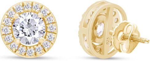 1.00 Carat Round Cut Lab Created Moissanite Halo Stud Earrings In 14k Gold Plated Over 925 Sterling Silver Jewelry For Women (G-H Color, 1.00 Cttw) in Saudi Arabia