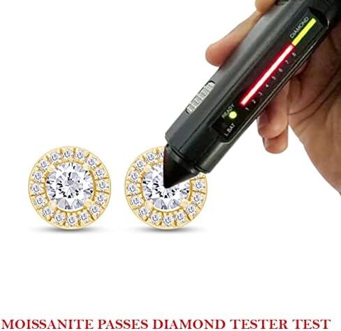 1.00 Carat Round Cut Lab Created Moissanite Halo Stud Earrings In 14k Gold Plated Over 925 Sterling Silver Jewelry For Women (G-H Color, 1.00 Cttw) in Saudi Arabia