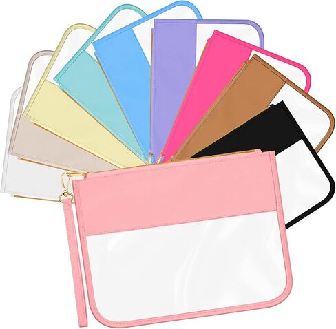 10 Pcs Nylon Makeup Bag Nylon Cosmetic Bag DIY Chenille Letter Bag Waterproof Toiletry Bag Transparent Zipper Pouches Nylon Makeup Bag PVC Flat Pouch for Women Girls (Multicolor) in Saudi Arabia