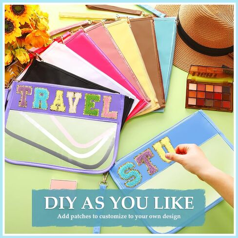 10 Pcs Nylon Makeup Bag Nylon Cosmetic Bag DIY Chenille Letter Bag Waterproof Toiletry Bag Transparent Zipper Pouches Nylon Makeup Bag PVC Flat Pouch for Women Girls (Multicolor) in Saudi Arabia