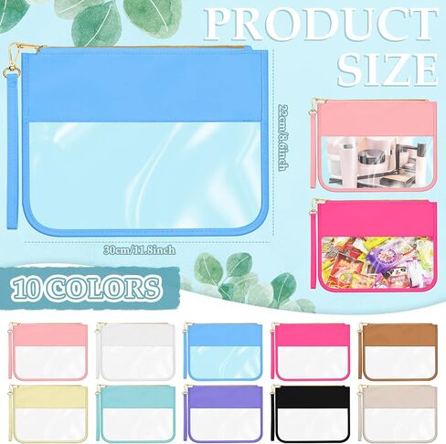 10 Pcs Nylon Makeup Bag Nylon Cosmetic Bag DIY Chenille Letter Bag Waterproof Toiletry Bag Transparent Zipper Pouches Nylon Makeup Bag PVC Flat Pouch for Women Girls (Multicolor) in Saudi Arabia