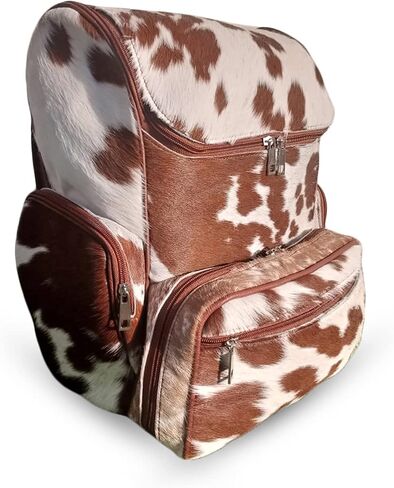 Real Cowhide Backpack Bag Cowhide Diaper Bag Travel Daypack Bag Hold all Backpack Multi Pockets | Brown and White Backpack Bag in Saudi Arabia