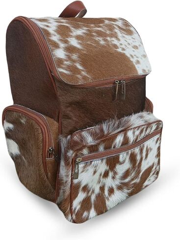 Real Cowhide Backpack Bag Cowhide Diaper Bag Travel Daypack Bag Hold all Backpack Multi Pockets | Brown and White Backpack Bag in Saudi Arabia