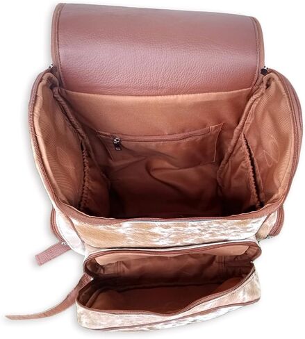 Real Cowhide Backpack Bag Cowhide Diaper Bag Travel Daypack Bag Hold all Backpack Multi Pockets | Brown and White Backpack Bag in Saudi Arabia