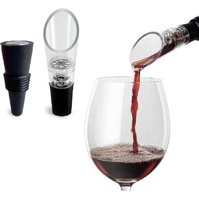 TenTen Labs Wine Aerator Pourer and Wine Stopper (2-pack) - Wine Saver - Wine Aerator and Re-corker - Gift Box Included (Black)