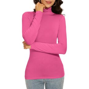 Hot Pink Girls Turtleneck for Women Thermal Shirts Long Sleeve Underscrubs Tops Warm Basic Layer Winter (Hot Pink S1)