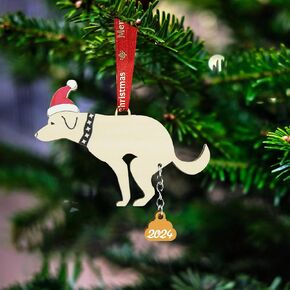 Pet Dog Cat Christmas Ornaments Funny Dog Pooping Ornaments for Christmas Tree Wood Laser Engraved Christmas Ornaments 2024 (Dog2)