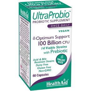 UltraProbio, 100 Billion 60ct Once Daily Capsules, Optimum Support 100 Billion with Prebiotic, Acid & Bile Resistant, Dairy & Gluten Free, Non-GMO, Vegan