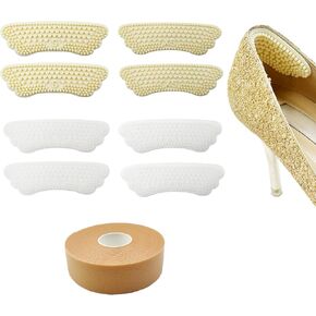 Daily Treasures 4Paris Silicone Heel Pads for Shoes(with 1 Roll Anti-Wear Patch),Reusable Heel Grips for Womens Men Shoes Too Big,Heel Inserts Heel Cushion,High Heel Comfort Pads (Apricot+White)