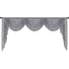 vctops Lace Beaded Waterfall Valances for Windows Floral Vintage Swag Valance Sheer Kitchen Window Curtains Over Sink Curtain Valance for Living Room Bedroom Bathroom Cafe (Black,59"x41")