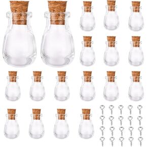 SUNNYCLUE 20pcs Cube Shape Tiny Bottle Charms Clear Glass Mini Wish Bottles Small Potion Bottles with Cork Stopper & 20pcs Eye Pin Peg Bails for Home Party Decor Crafts DIY Jewellery Making