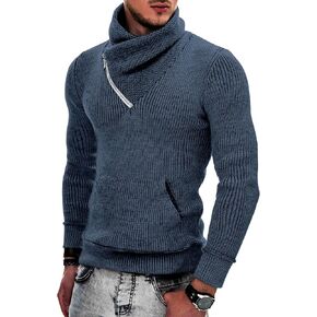 COOFANDY Men's Knitted Turtleneck Pullover Shawl Collar Sweaters Slim Fit High Neck Hoodies with Pockets