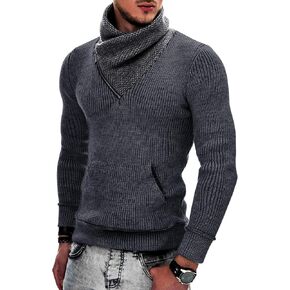 COOFANDY Men's Knitted Turtleneck Pullover Shawl Collar Sweaters Slim Fit High Neck Hoodies with Pockets in Kuwait