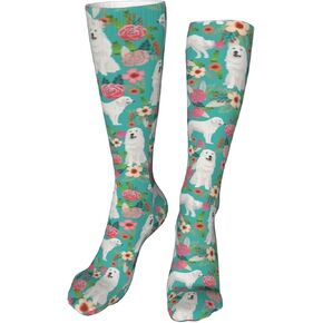 Great Pyrenees Floral Dog Cute Dogs Design Florals Pyrenees Florals Compression Socks For Women & Men Circulation 10-20 Mmhg Is Best Support For Athletic Running,Cycling,Nurse