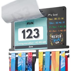 Personalized Medal Hanger Display with 6-Color Chalks and 2 Magnets, Race Medal Holder Wall Hanger for Gymanstics, Running, Marathon Medal Display