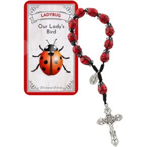 Westmon Works Ladybug Rosary Chaplet Ceramic Prayer with Metal Cross Hand-Painted Beads and Legend Card