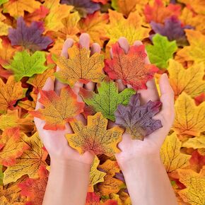 500PCS Fall Leaves Set 8 Colors Artificial，Fall Leaves Decor,Contains 100 Glue dots,Suitable for Wreath Making，Halloween Thanksgiving Party Decorations Fall Craft Props