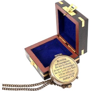 Brass Nautical - Brass Compass Engraved with Religious Scripture Verse Joshua 1:9, Gift for Son, Grandson, Daughter, Baptism, Confirmation Communion Godson Church Graduation Day