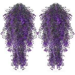 Musdoney 2 حزمة من النباتات الاصطناعية المعلقة وهمية اللبلاب الكرمة نبات الكرمة وهمية لجدار المنزل حديقة حفل زفاف داخلي مكتب ديكور (الأرجواني)