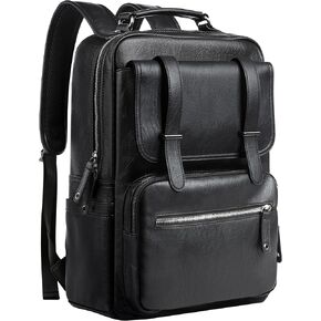 MATE ELEN Leather Laptop Backpack Waterproof Fits 14" Laptop Travel Hiking Camping Overnight Weekend Business Casual College Flip Backpack Men Black