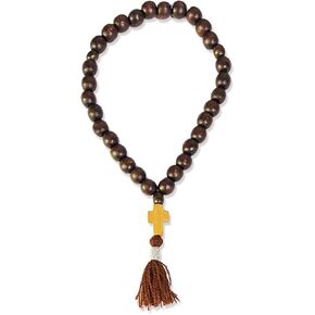 Wooden Prayer Beads 33 Knots - Chotki with Byzantine Wooden Cross Hand Held with Cross 8 Inch Length