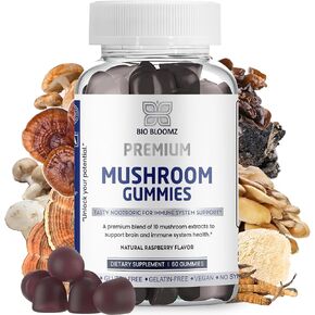 Premium Mushroom Gummies for Adults - Lion's Mane Supplement Gummy with Turkey Tail, Shiitake, Cordyceps, Reishi, Chaga, Maitake Mushroom Gummy - Energy Nootropics Brain Support Supplement