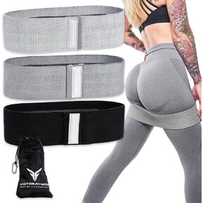 Victor Fitness® Hip & Booty Bands | 3 Levels of Resistance | Non-Slip Fabric for Squats, Lunges, Butt/Glutes | includes Free Carrying Bag