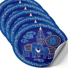 Blue Elephant and Rhino Feng Shui Amulet Sticker, Feng Shui Symbol of Protection Against Robbery and Loss, Set of 5 Pieces Decorative Stickers, 4.3 Inch Diameter