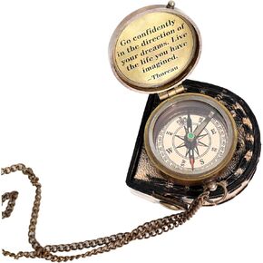 Thoreau's Go Confidently Quote Engraved Compass with Stamped Leather case, Camping Compass, Boating Compass, Gift Compass, Graduation Day Gifts in Kuwait