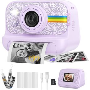 Instant Print Camera for Kids, Birthday Gifts for Girls and Boys Ages 3-12 - 1080P Video Camera for Kids, Gift Ideas for Boys Ages 3 4 5 6 7 8 9 10 11 12 - Girls' Gifts for Christmas/Holidays - White