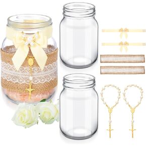 3 مجموعات من قطعة الطاولة المركزية لجرة عيد الفصح، تتضمن 3 برطمان ماسون و3 أكمام من الدانتيل و3 مسبحة صليب ذهبي و3 ربطات عنق من اللؤلؤ الاصطناعي، ومزهريات لحفلة تعميد حديثي الولادة والبنات in Kuwait