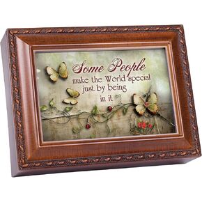 Cottage Garden Some People World Special Woodgrain Rope Trim Jewelry Music Box Plays Wonderful World