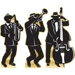 Beistle Life-Size Cardboard Great 20's Jazz Band Silhouette Stand-Ups for 1920's Prom Décor, Photo Backdrops