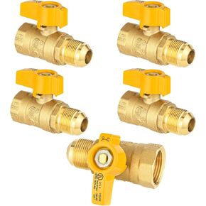 5-Pack Straight-Flare Gas Ball Valve, 3/4-Inch FIP x 5/8-Inch OD Connection, 1/4 Turn Brass Gas Shut Off Valve
