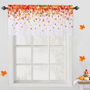 BLEUM CADE Thanksgiving Fall Tier Curtains for Kitchen Autumn Falling Maple Leaves Rod Pocket Window Tier Curtains Window Treatment Tiers for Cafe Bathroom Bedroom 26''W x 24''L, 2 Panel