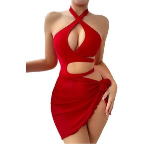 بدلة استحمام نسائية مثيرة من قطعة واحدة من SHENHE، بدلة سباحة ملفوفة مع تنورة مغطاة in Kuwait