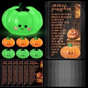 Colingmill 24 Set Christian Halloween I Am Like a Pumpkin Party Favors Include Mini Resin Luminous Pumpkin with Religious Prayer Greeting Card Halloween Decor Christian Party Supplies Sunday School